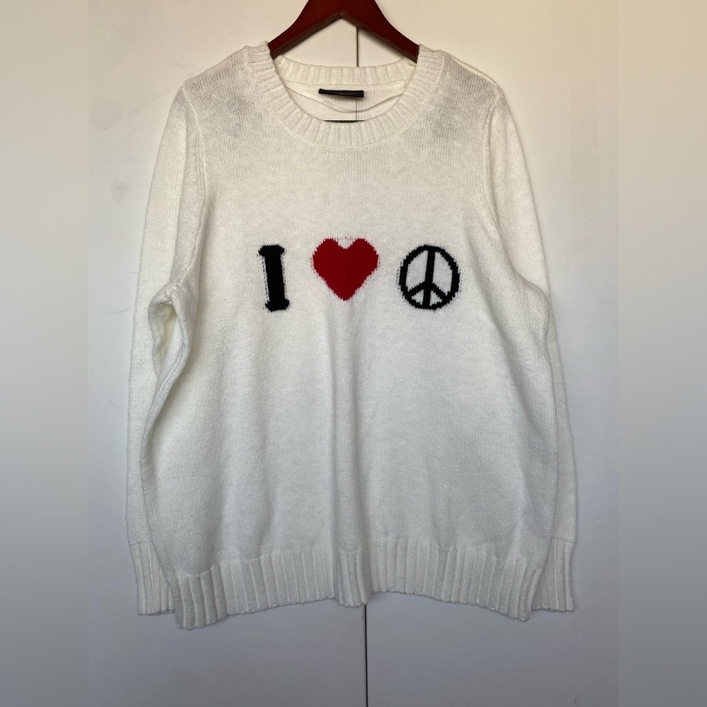 Lane Bryant I Heart Peace White Sweatshirt Cotton Knit Long Sleeve Size 18/20 2X